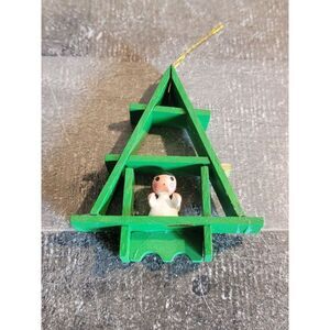 Wooden tree angel cherub ornament Xmas decor